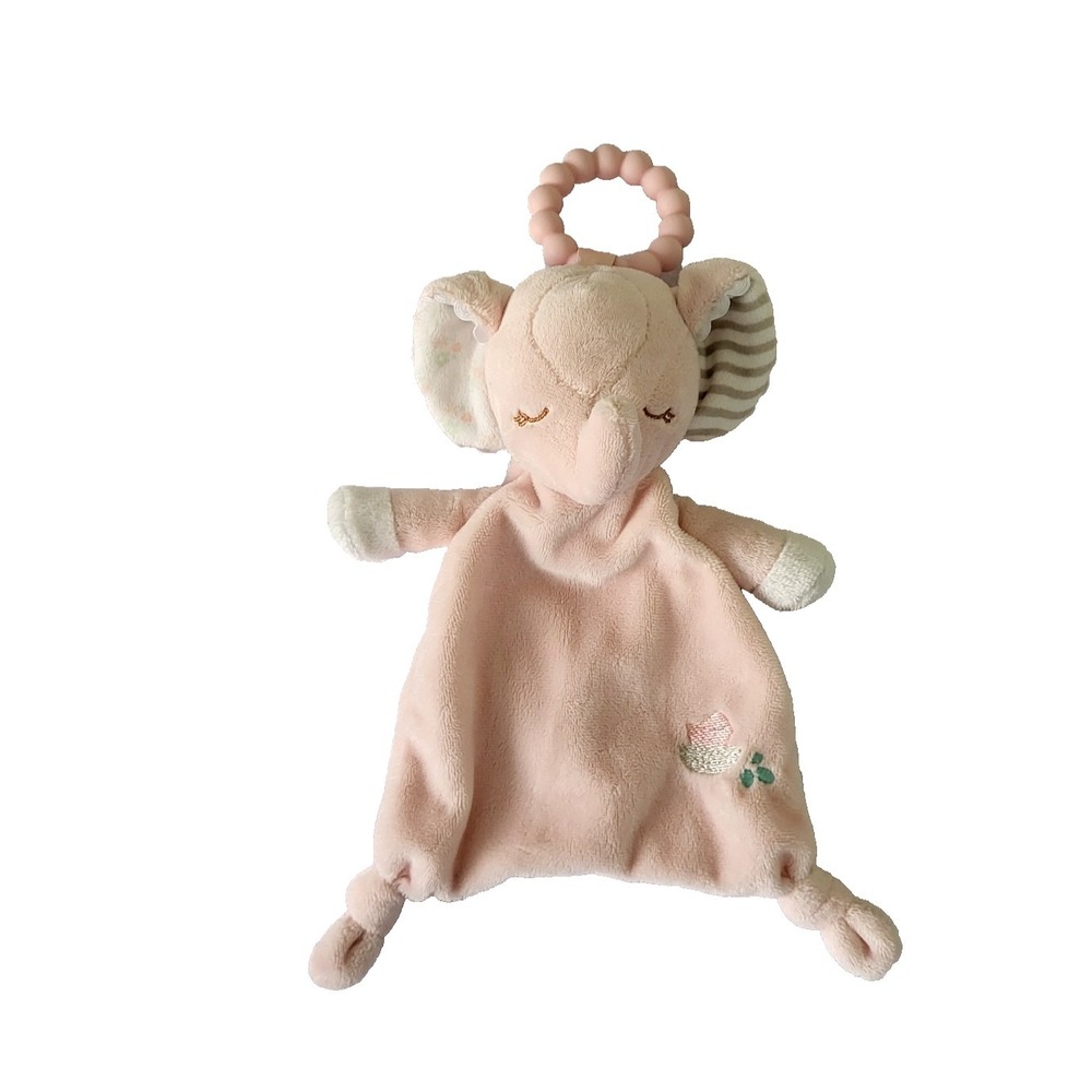 Douglas Baby Elephant Pink Baby Lovey Teether Bird Nest Knotted Lovie Security
